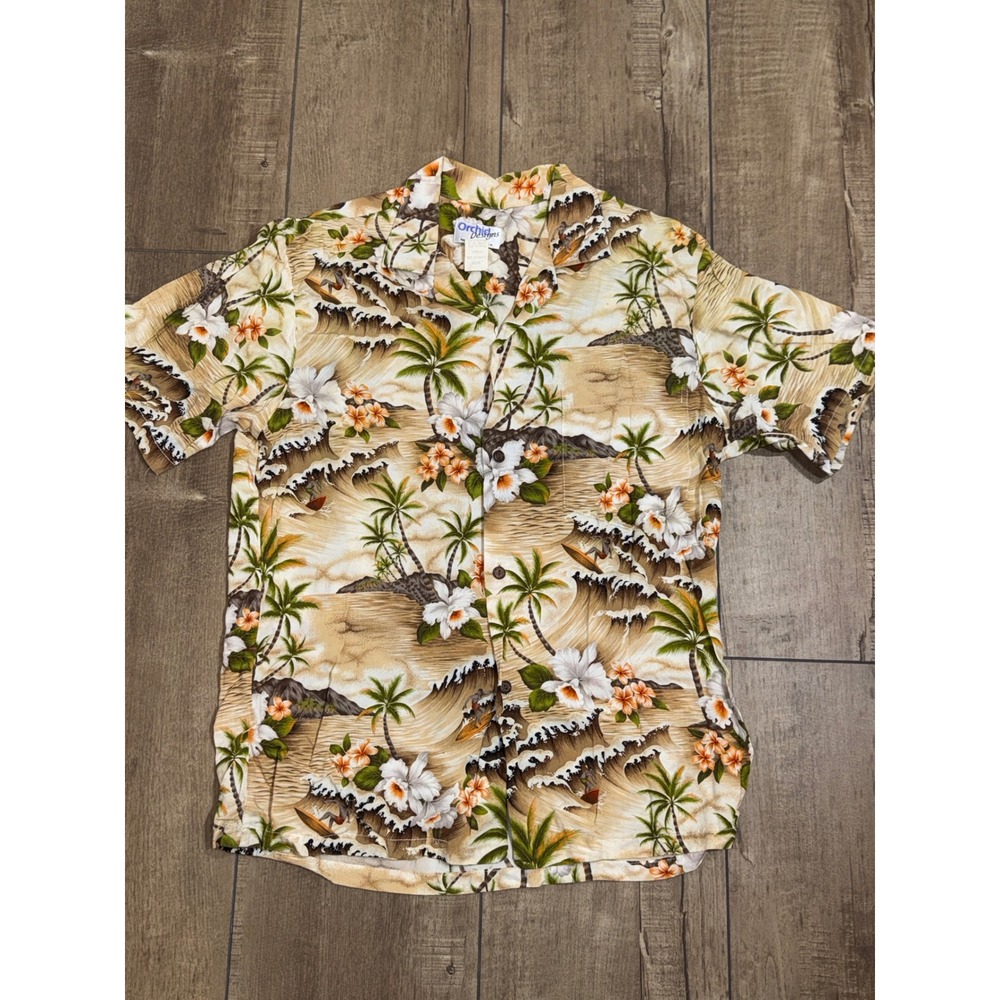 Orchid Designs Hawaiian Shirt Men's Medium Aloha Beach Surf Tropical